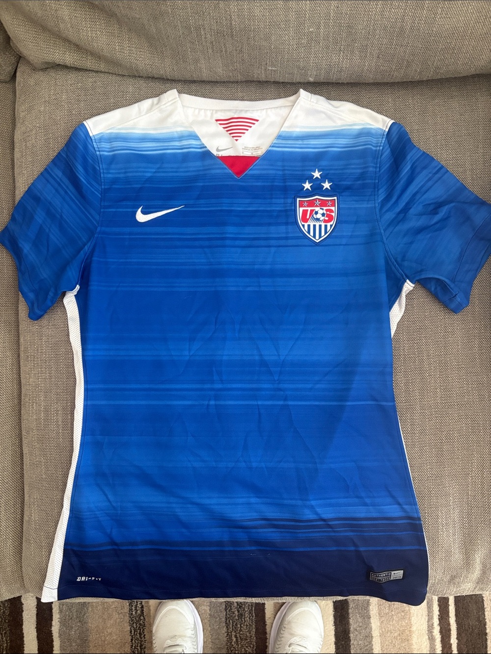 Nike White and Blue Gradient Dri-FIT Soccer Jersey